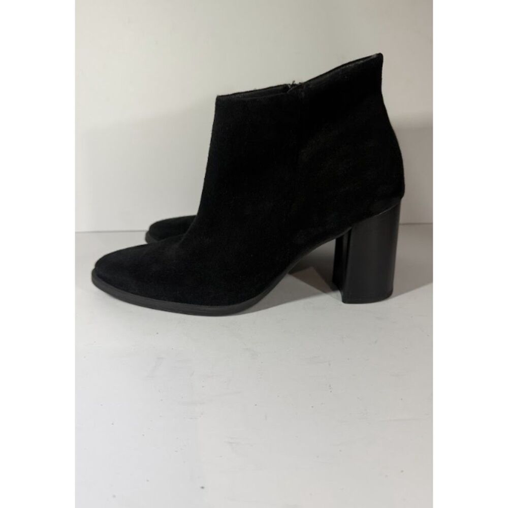 Paul Green Black Suede Ankle Boots Almond Toe Block Heel Size 9